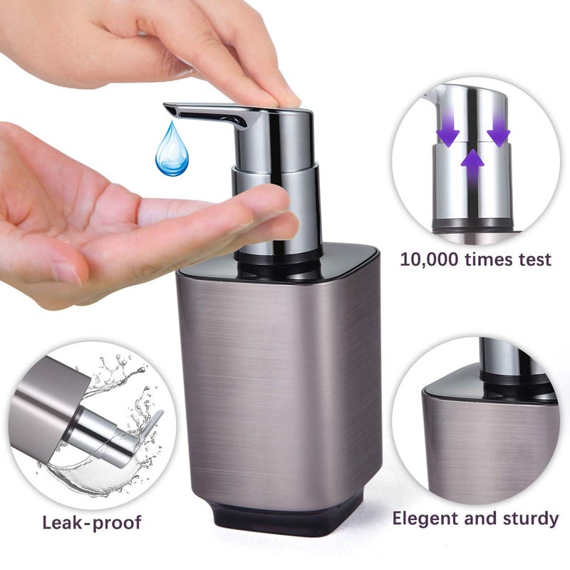 Boperzi 2 Pack Soap Dispenser Rust Proof Refillable Liquid Hand & Dish Soap Dispenser Set Leak Proof Plastic Chorme Pump for Kitchen Bathroom, 10oz - Image 2